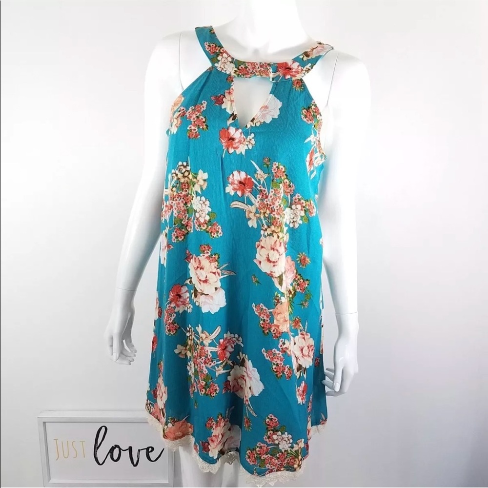 Jodi Kristopher Dress SZ L Floral Choker VNeck NWT - Picture 1 of 6